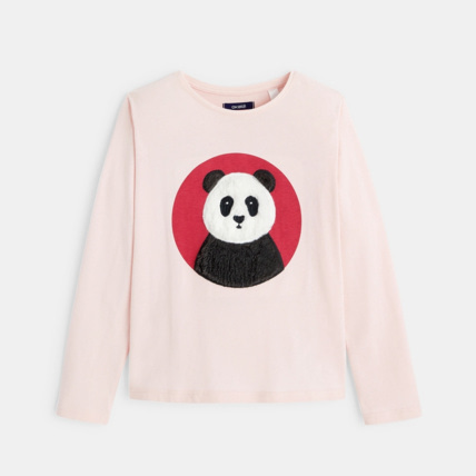 Avis T-shirt manches longues à motif peluche Panda rose fille OKAIDI 1