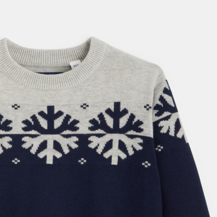 Avis Pull col rond motif flocon bleu garçon OKAIDI 2