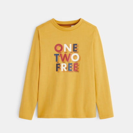 Avis T-shirt manches longues à message jaune garçon OKAIDI 1