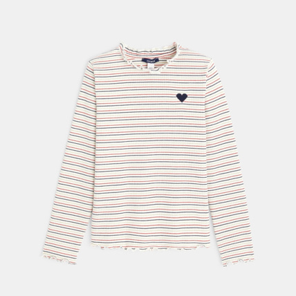 Avis T-shirt rayé à bords ondulés bleu fille OKAIDI 1