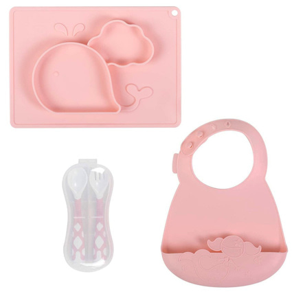 Avis Set assiette couverts bavoir en silicone pour bébé TASTY PLASTIMYR 6