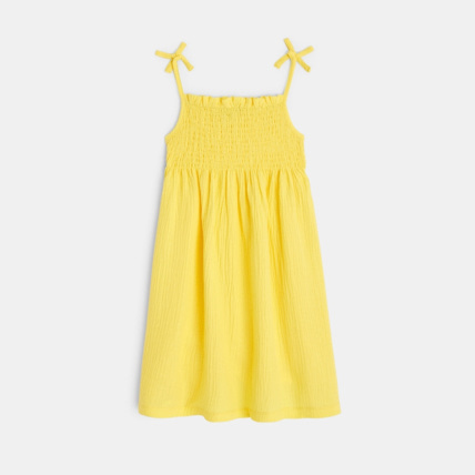 Avis Robe à smocks unie en gaze de coton jaune fille OKAIDI 4