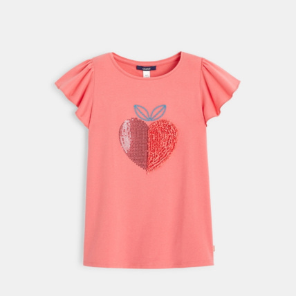 Avis T-shirt à sequins motif fraise rose fille OKAIDI 2