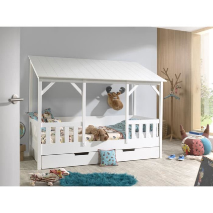 Avis Lit cabane Malia avec barrière de lit intégrée et toit VIPACK 1