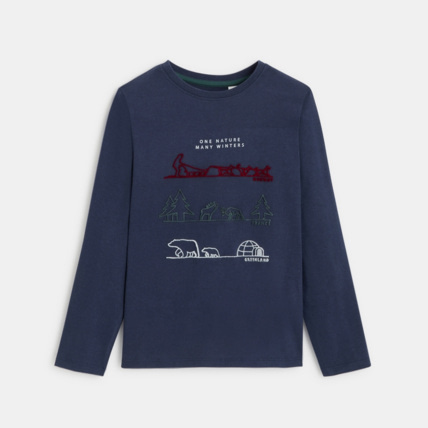 Avis T-shirt à message "one nature many winters" bleu garçon OKAIDI 1