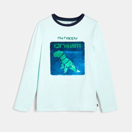 Avis T-shirt sequins magiques Dream dino turquoise garçon OKAIDI 1