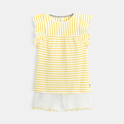 Avis Pyjama tunique short rayé et chiné jaune fille OKAIDI 1