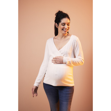 Avis Pull de grossesse et d'allaitement effet cache-cœur en tricot ajouré Prémaman 1