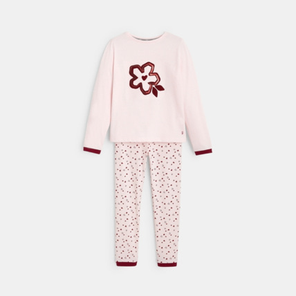 Avis Pyjama 2 pièces à motifs fleur flockée et petits coeurs rose fille OKAIDI 1