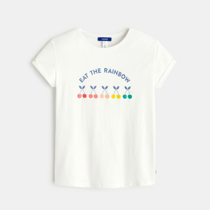 Avis T-shirt à message motif cerise blanc fille OKAIDI 1