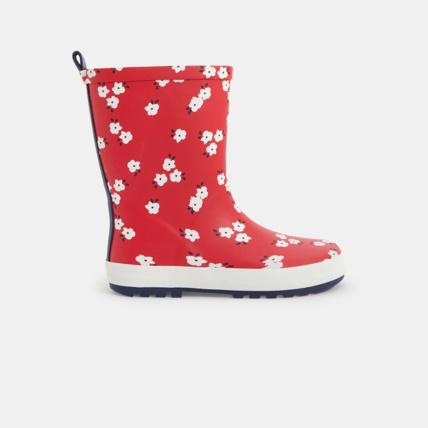 Avis Bottes de pluie fleuries rouges fille OKAIDI 1