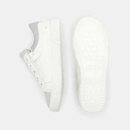 Avis Tennis mix matières croûte de cuir et paillettes blanches fille OKAIDI 3
