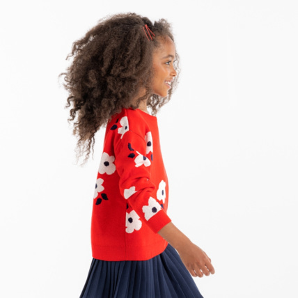 Avis Pull jacquard à fleurs bleu fille OKAIDI 1