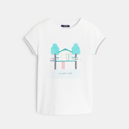 Avis T-shirt col rond "home my sweet home" vert fille OKAIDI 1