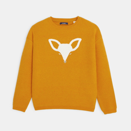 Avis Pull en tricot motif renard jaune fille OKAIDI 1