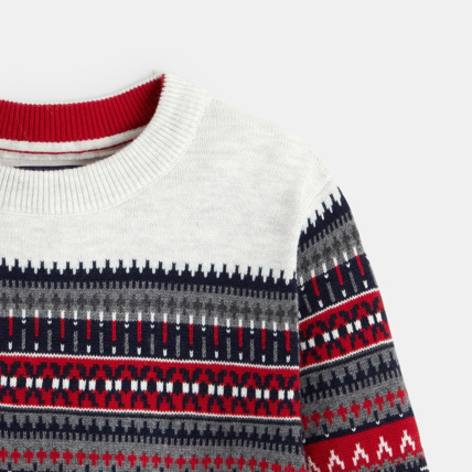 Avis Pull col rond jacquard scandinave bleu garçon OKAIDI 3