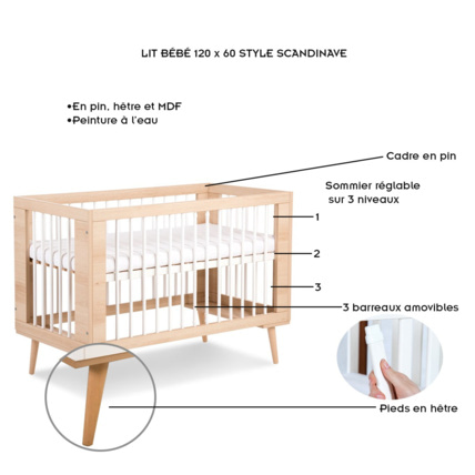 Avis Ensemble commode à langer et lit bébé style scandinave SOFIE Mon Mobilier Design 7
