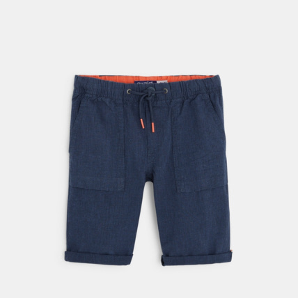 Avis Bermuda en toile à taille élastiquée bleu garçon OKAIDI 1