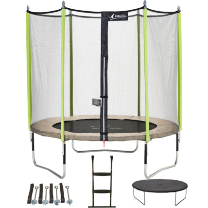Avis Trampoline de jardin 244 cm + filet de sécurité + échelle + bâche de protection + kit d'ancrage JUMPI Kangui 1