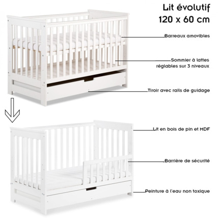Avis Lit bébé enfant évolutif en bois avec tiroir IWO KLUPS 3