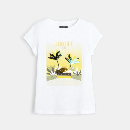 Avis T-shirt sequins magiques palmiers jaune fille OKAIDI 1