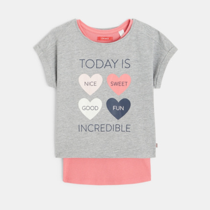 Avis Débardeur uni + t-shirt à message "Today is incredible" gris fille OKAIDI 2