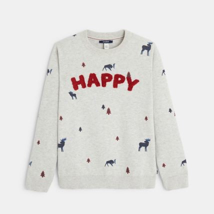 Avis Sweat-shirt à message Happy gris garçon OKAIDI 1