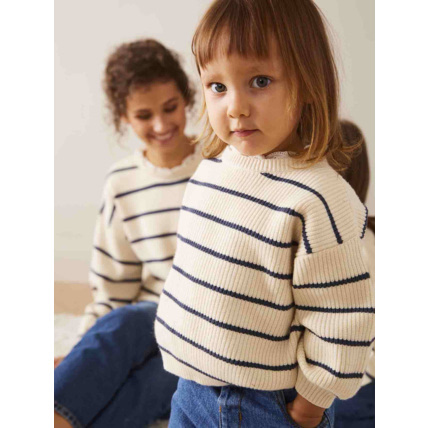 Avis Pull bébé fille en côte perlée col en broderie anglaise rayé Vertbaudet 3