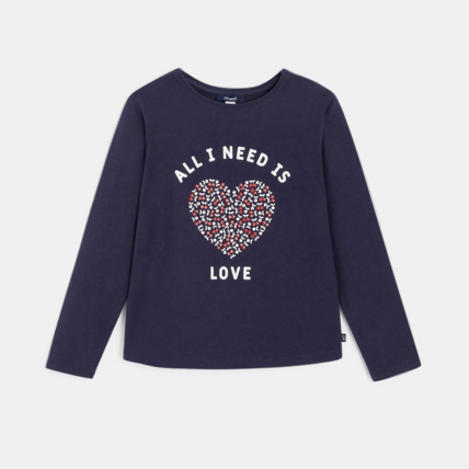 Avis T-shirt à message "All you need is green" bleu fille OKAIDI 1