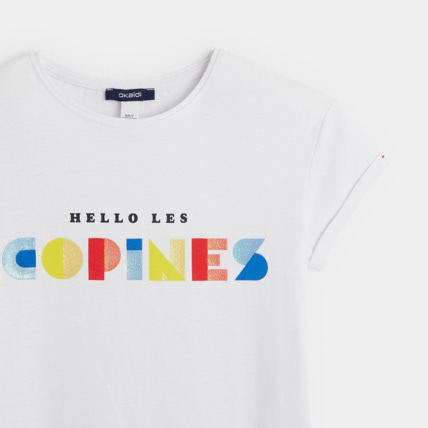 Avis T-shirt manches courtes  "Hello les copines" blanc fille OKAIDI 3