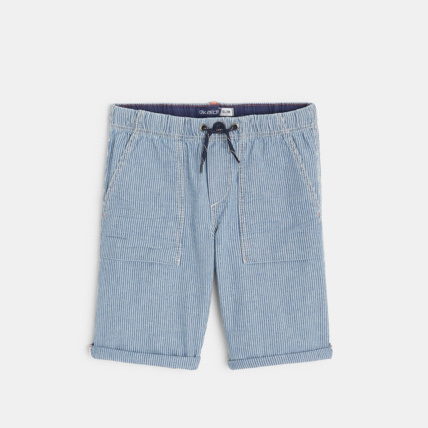 Avis Bermuda slim en chambray rayé bleu garçon OKAIDI 2