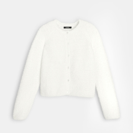 Avis Cardigan tricot fluffy uni blanc fille OKAIDI 1