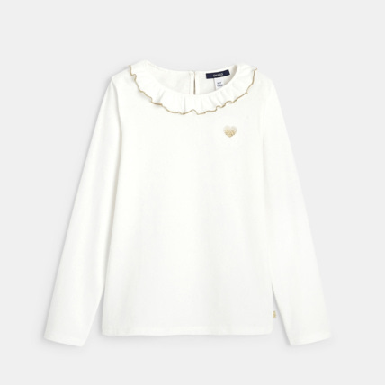 Avis T-shirt brodé coeur à col collerette blanc fille OKAIDI 1