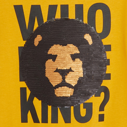Avis T-shirt sequins magiques message et animal jaune garçon OKAIDI 2