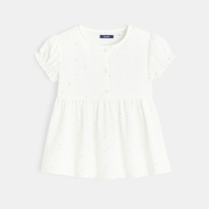 Avis Blouse manches courtes à petits pois dorés blanche fille OKAIDI 1