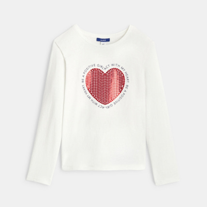 Avis T-shirt cœur à paillettes blanc fille OKAIDI 1