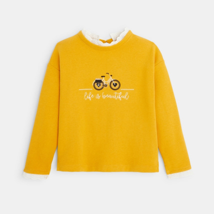 Avis Sweat-shirt à col collerette et motif brodé jaune fille OKAIDI 1