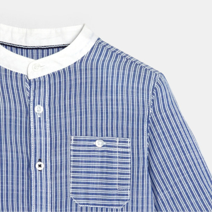 Avis Chemise effet lin col mao rayée bleue garçon OKAIDI 2