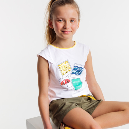 Avis T-shirt à message et sequins jaune fille OKAIDI 1