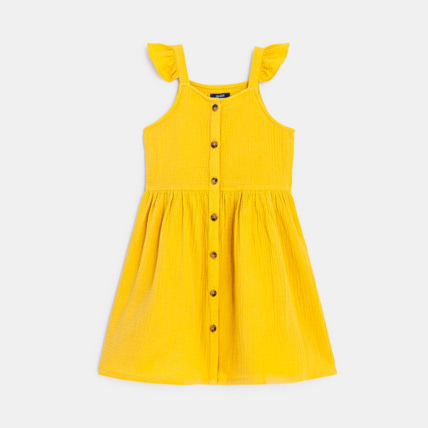Avis Robe à bretelles en gaze de coton jaune fille OKAIDI 1