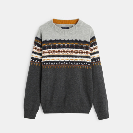 Avis Pull col rond jacquard scandinave gris garçon OKAIDI 2