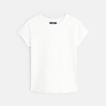 Avis T-shirt manches courtes motif Cœur ton sur ton blanc fille OKAIDI 2