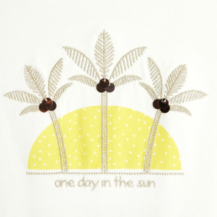 Avis T-shirt palmier à message "One day in the sun" jaune fille OKAIDI 3