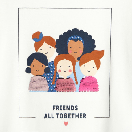 Avis T-shirt manches longues à message "Friends all together" bleu fille OKAIDI 2