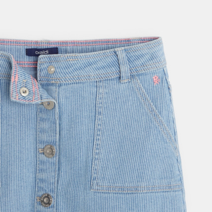 Avis Jupe courte boutonnée en jean rayé bleue fille OKAIDI 3