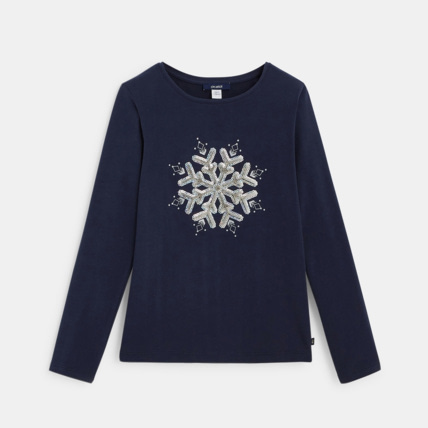 Avis T-shirt coton bio à motif 3D flocons bleu fille OKAIDI 1
