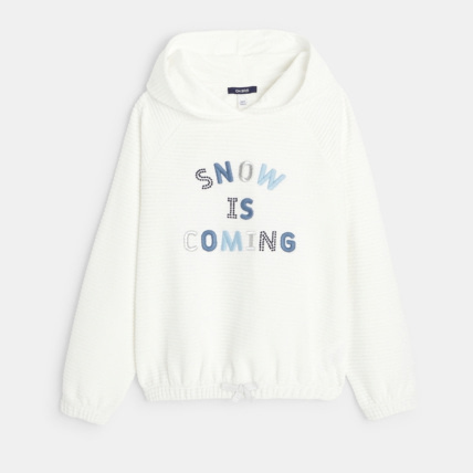 Avis Sweat-shirt à capuche à message "Snow is coming" blanc fille OKAIDI 1