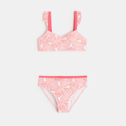 Maillot de bain 2 pieces motif feuillage rose fille OKAIDI Comparateur Avis Prix