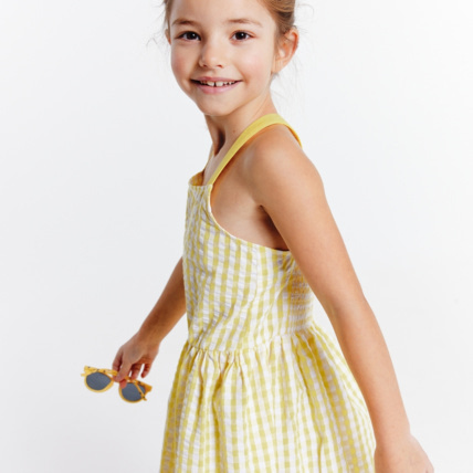 Avis Robe à bretelles à carreaux jaune fille OKAIDI 1