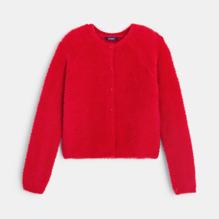 Avis Cardigan tricot fluffy uni rouge fille OKAIDI 1